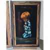 Image 2 : 2 vintage velvet painting of praying girl & boy.