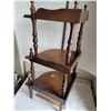 Image 5 : Vintage wood 3 tier corner shelf features ornate spindles.