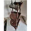 Image 6 : Vintage wood 3 tier corner shelf features ornate spindles.