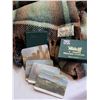 Image 5 : Vintage  wool blanket. 67” X 57”. Made in Ireland. Irish Set of Whitecliff melamine coasters.