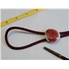 Image 5 : Metal & leather saddle hanger, made in Japan. Vintage stone bolo tie.