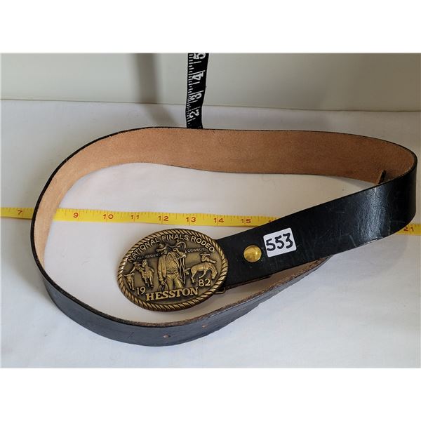1982 Hesston National Finals Rodeo, 8th edition collector buckle, on genuine canadian leather belt.