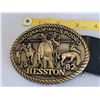 Image 4 : 1982 Hesston National Finals Rodeo, 8th edition collector buckle, on genuine canadian leather belt.