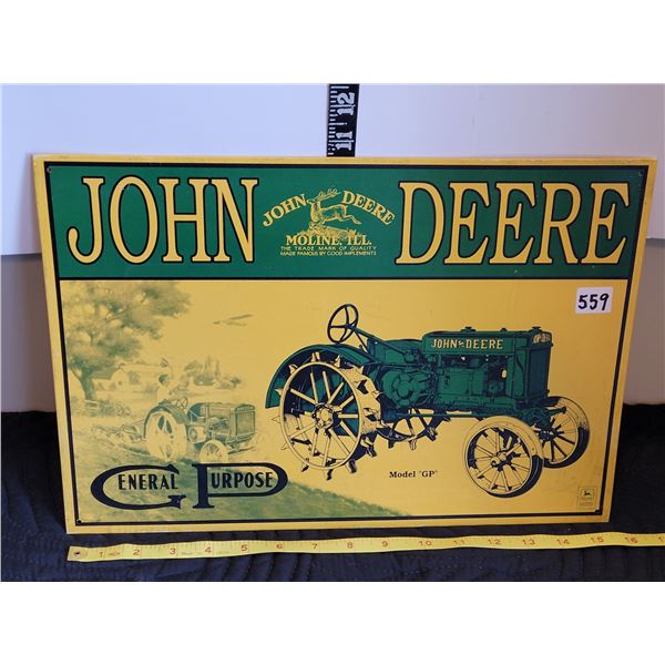 John Deere tin sign, made in USA