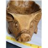 Image 4 : Hand carved wooden pig bowl with zebra handle carvings on fork & spoon.