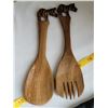 Image 7 : Hand carved wooden pig bowl with zebra handle carvings on fork & spoon.