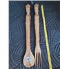 Image 1 : Vintage hand crafted African tribal bust head, wooden fork & spoon.