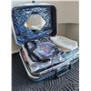 Image 9 : Vintage Riviera suitcase filled with Avon samples, cosmetic bags, colognes, massager etc.