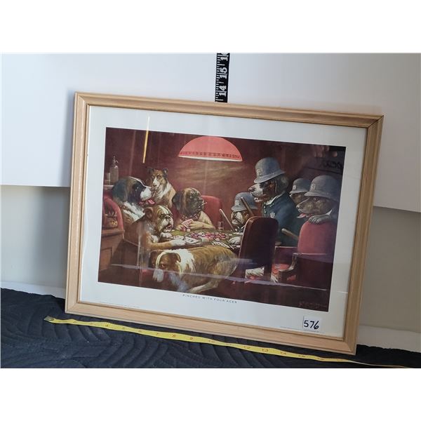 Dogs playing poker vintage framed print by CM Coolidge. “Pinched with four aces”