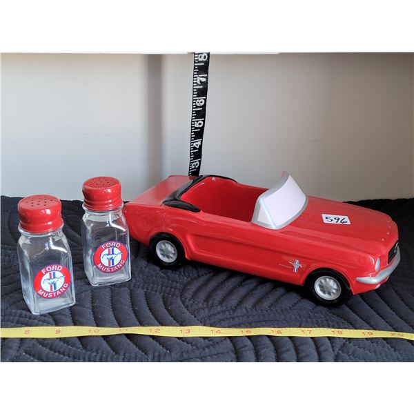 Ceramic Ford Mustang convertible with salt & pepper shakers.