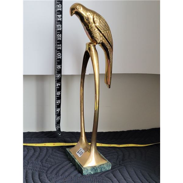 Solid brass Parrot mounted on green granite. 15” tall.
