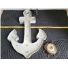 Image 1 : Lighted metal anchor wall decor & vintage ships wheel barometer.