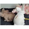 Image 5 : Mid century Fuzzy bunny banks made in Hong Kong, plus ceramic bunny bank.
