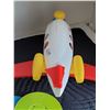 Image 3 : Fisher-Price airplane with 2 people, has broken tail fin. Frypan & records for original player.