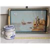 Image 1 : Mid century Holland serving tray & Delft hand painted storage container.