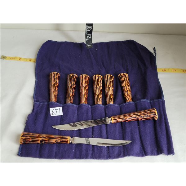 Set of 1960's  Crown Sheffield stainless steak knives with bakelite handles.