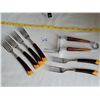 Image 1 : Vintage meat serving fork and 6 table forks with bakelite handles.