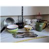 Image 1 : Metal Mocha wall decor with assorted coffee mugs, silverware etc.