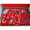 Image 3 : Assortment of costume jewelry in box with drawer.