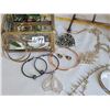 Image 3 : Jewelry carousel. Glass trinket box. Costume earrings, chains, pendants & magnetic bracelet.