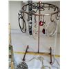 Image 4 : Jewelry carousel. Glass trinket box. Costume earrings, chains, pendants & magnetic bracelet.