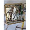 Image 6 : Jewelry carousel. Glass trinket box. Costume earrings, chains, pendants & magnetic bracelet.