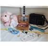 Image 1 : Little girl lot of costume jewelry, synthetic pearls, pins necklaces & bracelet. Plush piggy. Tiny d