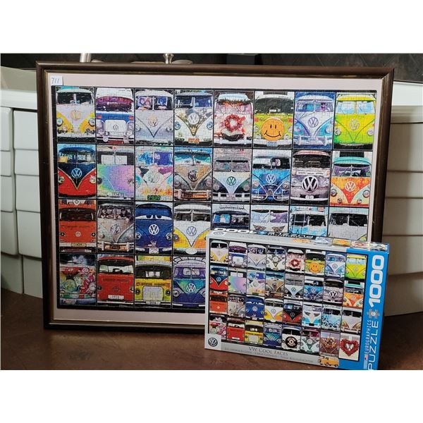 Framed Volkswagon 1000 piece puzzle. 23”H  X 29.5”W