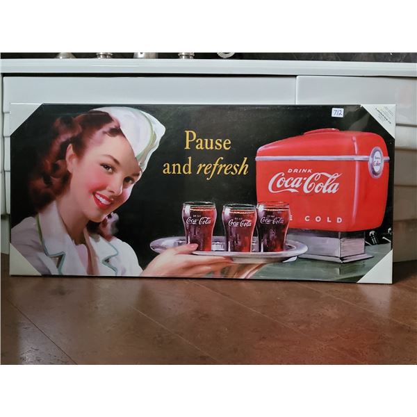 New Coca-Cola board sign of a vintage original. 36.5”H X 12W