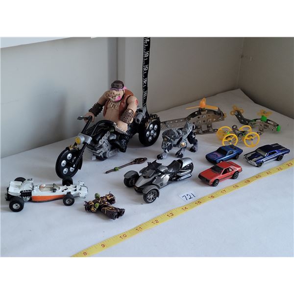 Teenage Mutant Ninja Turtle's Bebop on tricycle plus assortment of cars.