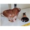 Image 5 : Copper collection, Pineapple bell, creamer, pail & caldron with brass snake handles.