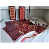 Image 1 : Lot of oriental items. 6 place mats & chopsticks, 2 writings, cups & bowl.