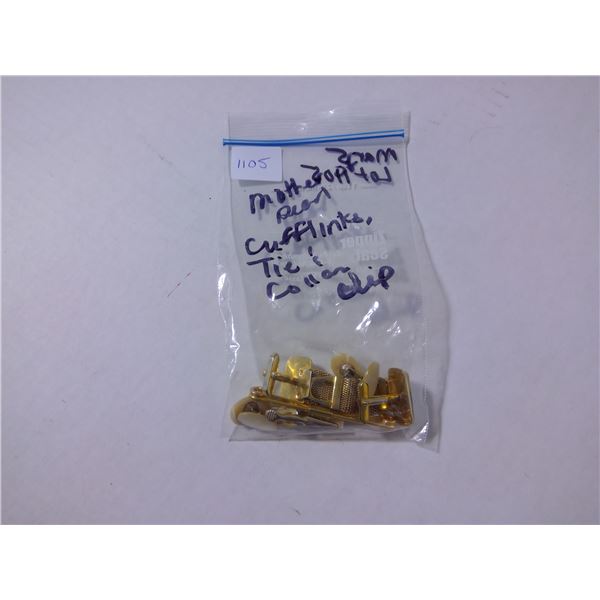 Mother of Pearl Cufflinks + Clip + Tie Bar