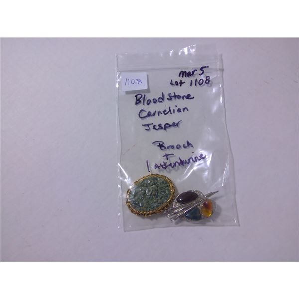 1 Aventurine Brooch + 1 with Bloodstone, Carnelian and Jasper Stone