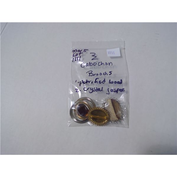 3 Cabochon Brooches, 1 Petrified Wood + 2 Crystal Jaspers