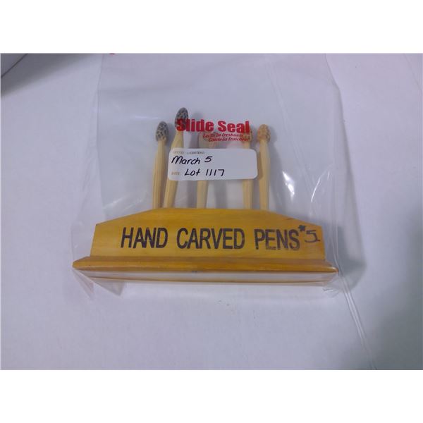5 Hand Carved Wooden Pens, Morel Mushrooms and Wolf
