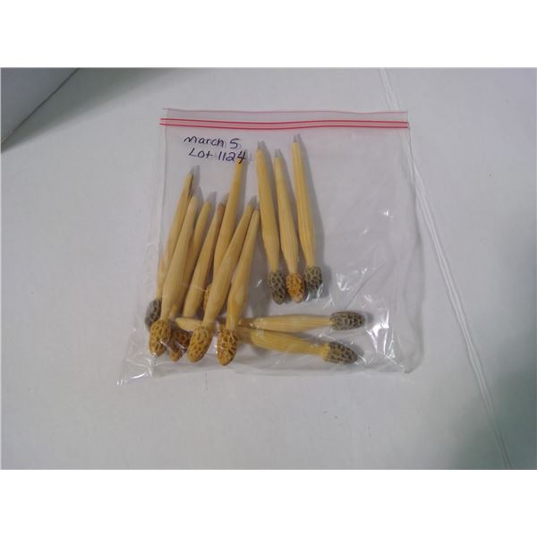 12 Hand Carved Wood Morel Mushroom Pens