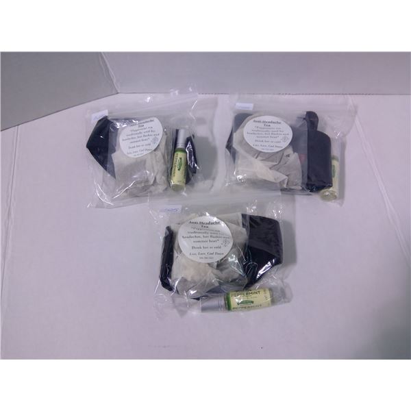 3 Anti-Headache Healing Kits – Peppermint Roll On, Peppermint Tea + Magnetic Headband – Small