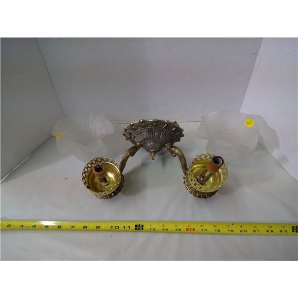 Brass Finished Light Fixture & 2 Lamp Shades