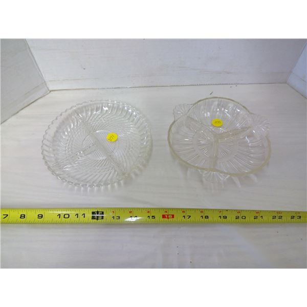 2 Divided Glass Serving Dishes