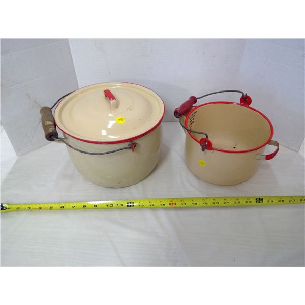 Beige/Red Large Enamel Pot & Kettle