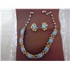 Image 2 : Gold tone faux turquoise necklace and clip earring set