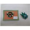 Image 1 : Green Rhinestone and gold tone brooches (2)