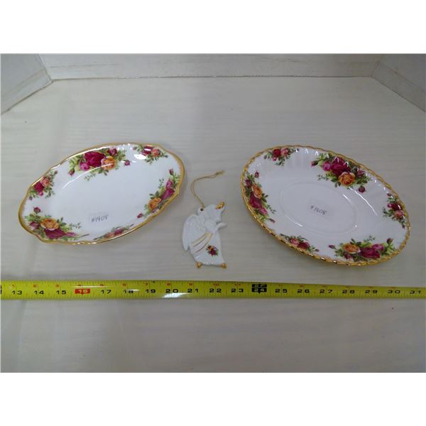 Old Country Roses candy tray, underplate and Christmas ornament, Royal Albert