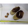 Image 1 : Moccasin slippers, beaver trim, and beaded novelty pair for vehicle mirror