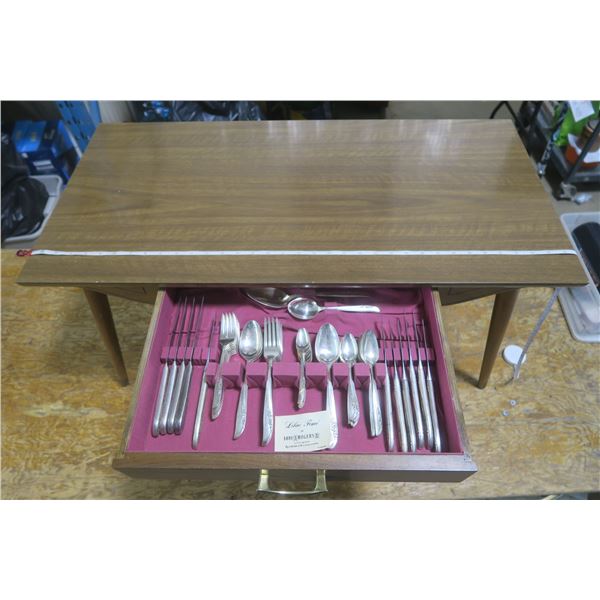 Silver Plate Cutlery in Coffee Table (35" x 17.5" x 17"H)