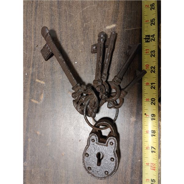 Large Iron Lock + Skeleton Keys