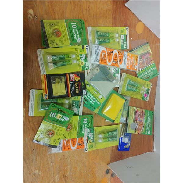 Box of Misc. Camping Gear Screen Patches, Soap, ETC>