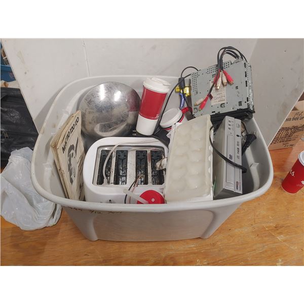 Box of Misc. Items, Ice Trays, Toaster, Car Radio ETC>