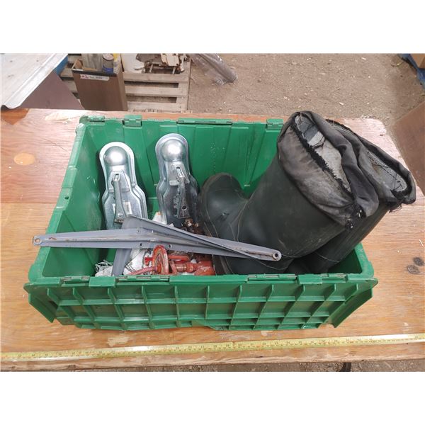 Lot of Misc. Items, Trailer Hitches, Boots, Shelf Brackets, Grain Bags ETC.
